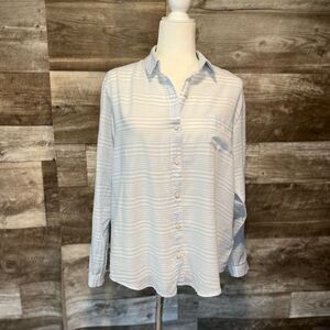 Super soft light blue and white striped 100% cotton button down shirt - M